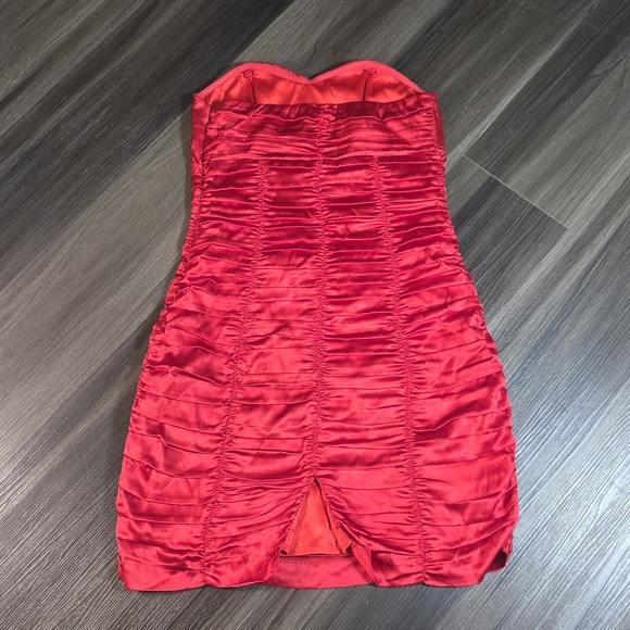 Express Dresses & Skirts - Express Red Strapless Mini Dress Size 6 Silk Ruched Bodycon Party Cocktail